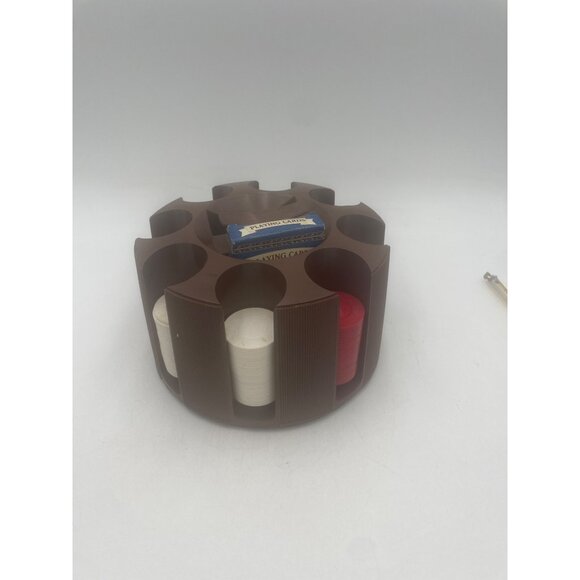 Vintage Plastic Poker Chip Carousel Holder Original Cardinal Playing Cards Set - Picture 7 of 11